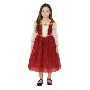 Girls Disney Belle Princess Holiday Costume MD 7-8 Red Gold White Velvet Dress